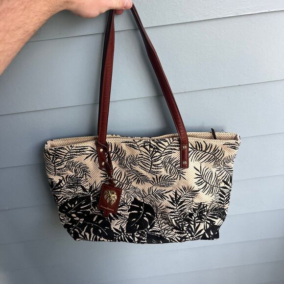 Tommy Bahama Palm Beach Floral Embroidered Linen Tote Bag White (Broken Zipper) - Picture 1 of 11